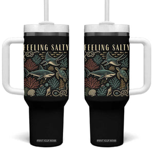 Feeling Salty Shark Lover Vintage Ocean Life Tumbler With Handle TS11 One Size: 40 oz Black Print Your Wear