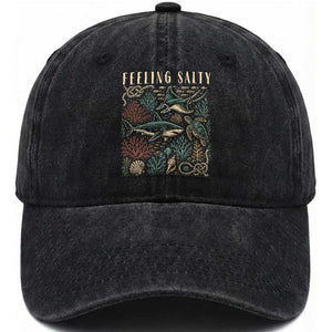 Feeling Salty Shark Lover Vintage Ocean Life Washed Cotton Baseball Cap TS11 Print Your Wear