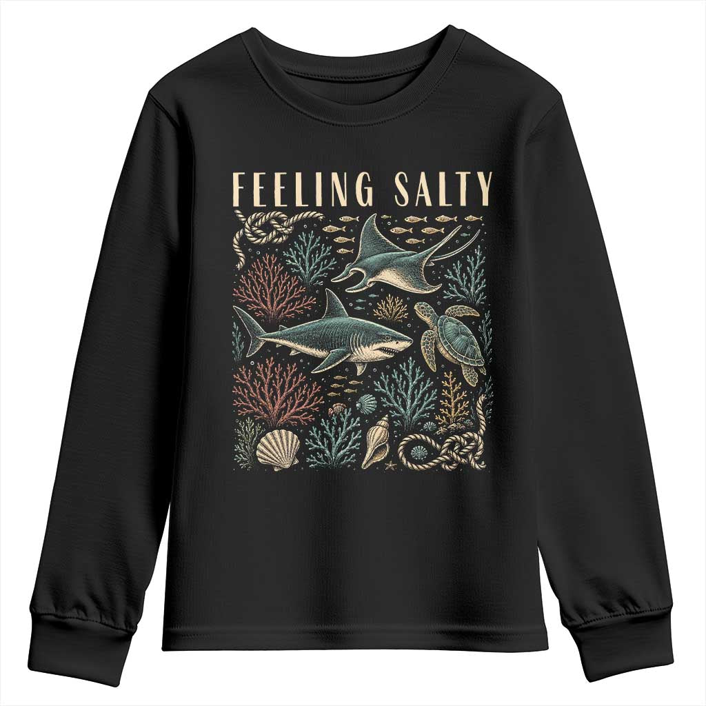 Feeling Salty Shark Lover Vintage Ocean Life Youth Sweatshirt TS11 Black Print Your Wear