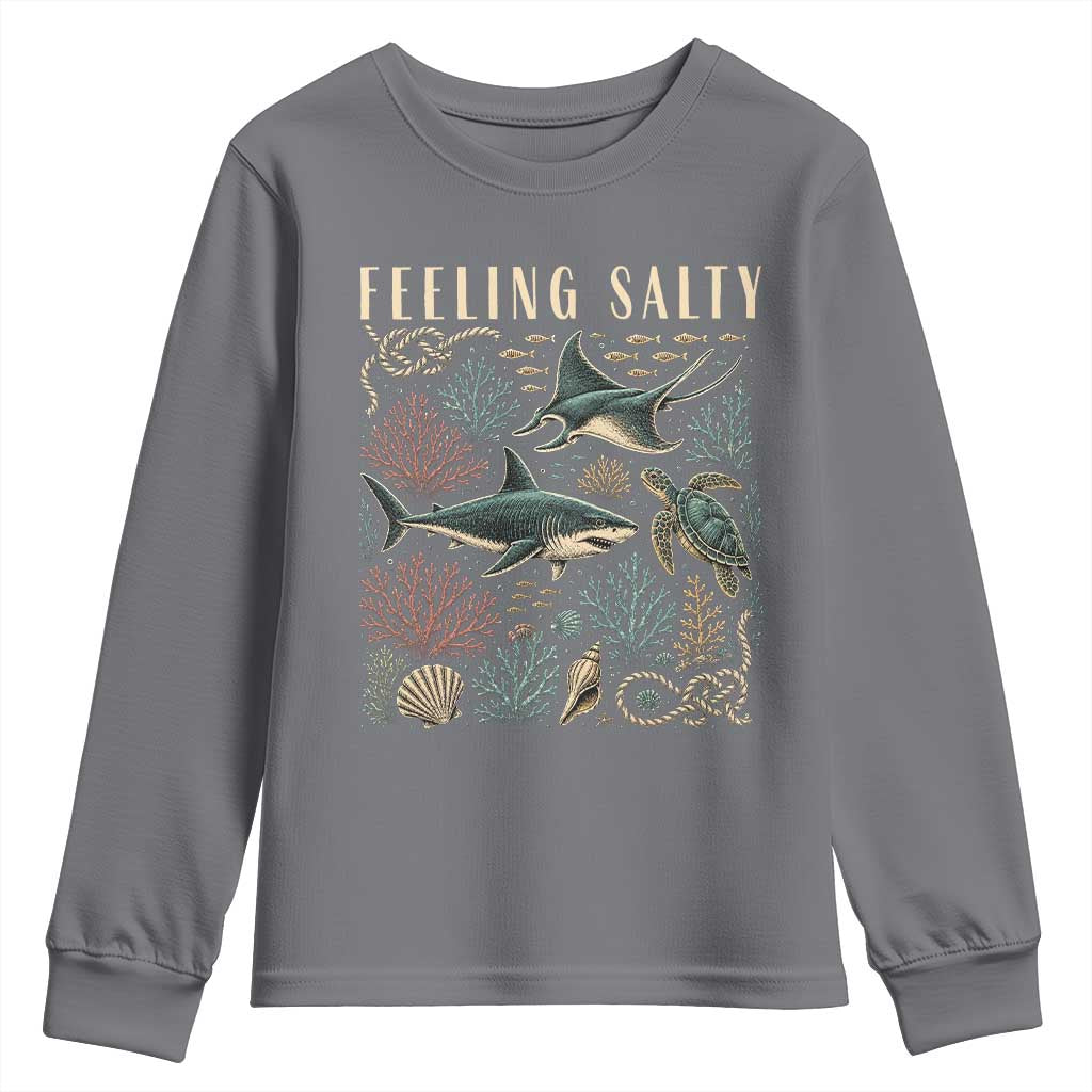 Feeling Salty Shark Lover Vintage Ocean Life Youth Sweatshirt TS11 Charcoal Print Your Wear