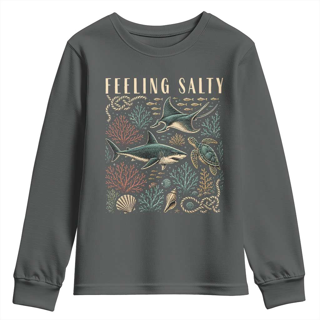 Feeling Salty Shark Lover Vintage Ocean Life Youth Sweatshirt TS11 Dark Heather Print Your Wear