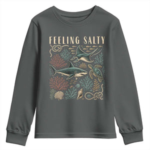 Feeling Salty Shark Lover Vintage Ocean Life Youth Sweatshirt TS11 Dark Heather Print Your Wear