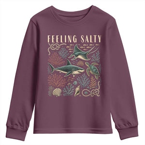 Feeling Salty Shark Lover Vintage Ocean Life Youth Sweatshirt TS11 Maroon Print Your Wear