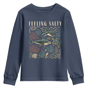 Feeling Salty Shark Lover Vintage Ocean Life Youth Sweatshirt TS11 Navy Print Your Wear