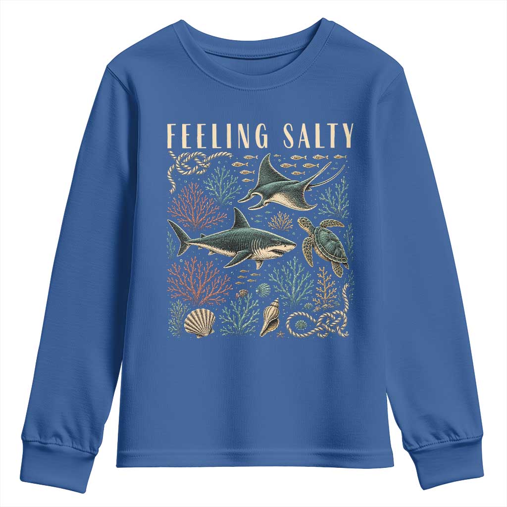 Feeling Salty Shark Lover Vintage Ocean Life Youth Sweatshirt TS11 Royal Blue Print Your Wear