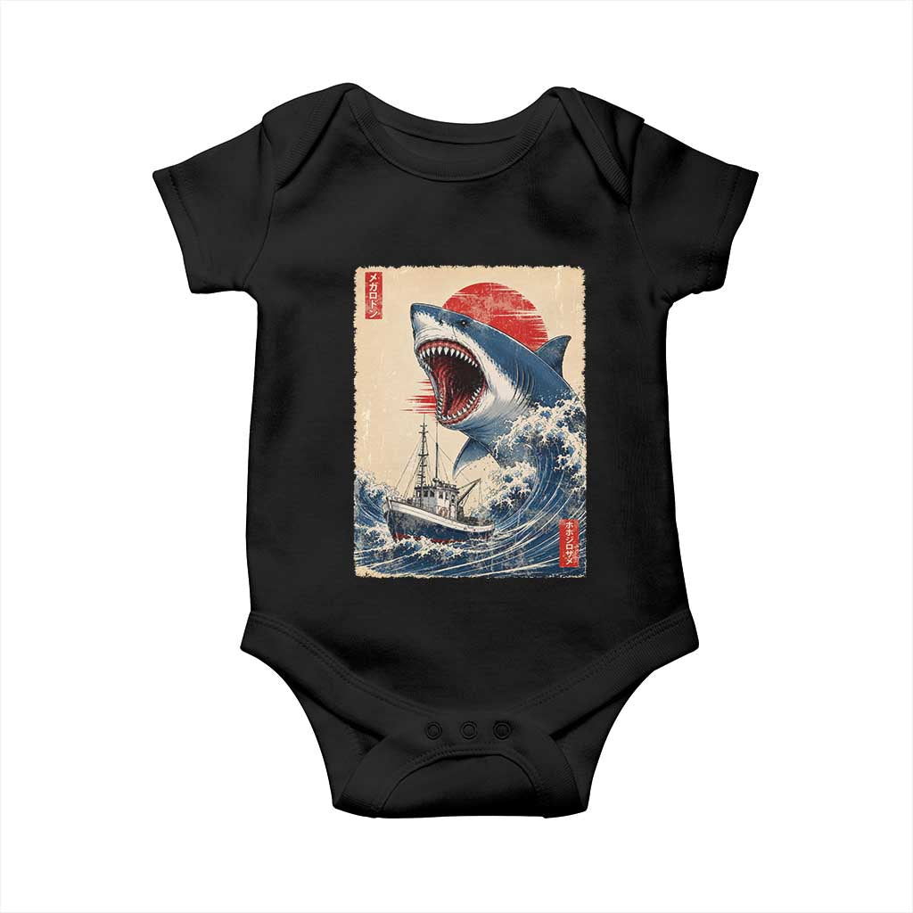 Megalodon Shark Japanese Vintage Graphic Ukiyo e Art Baby Onesie TS11 Black Print Your Wear