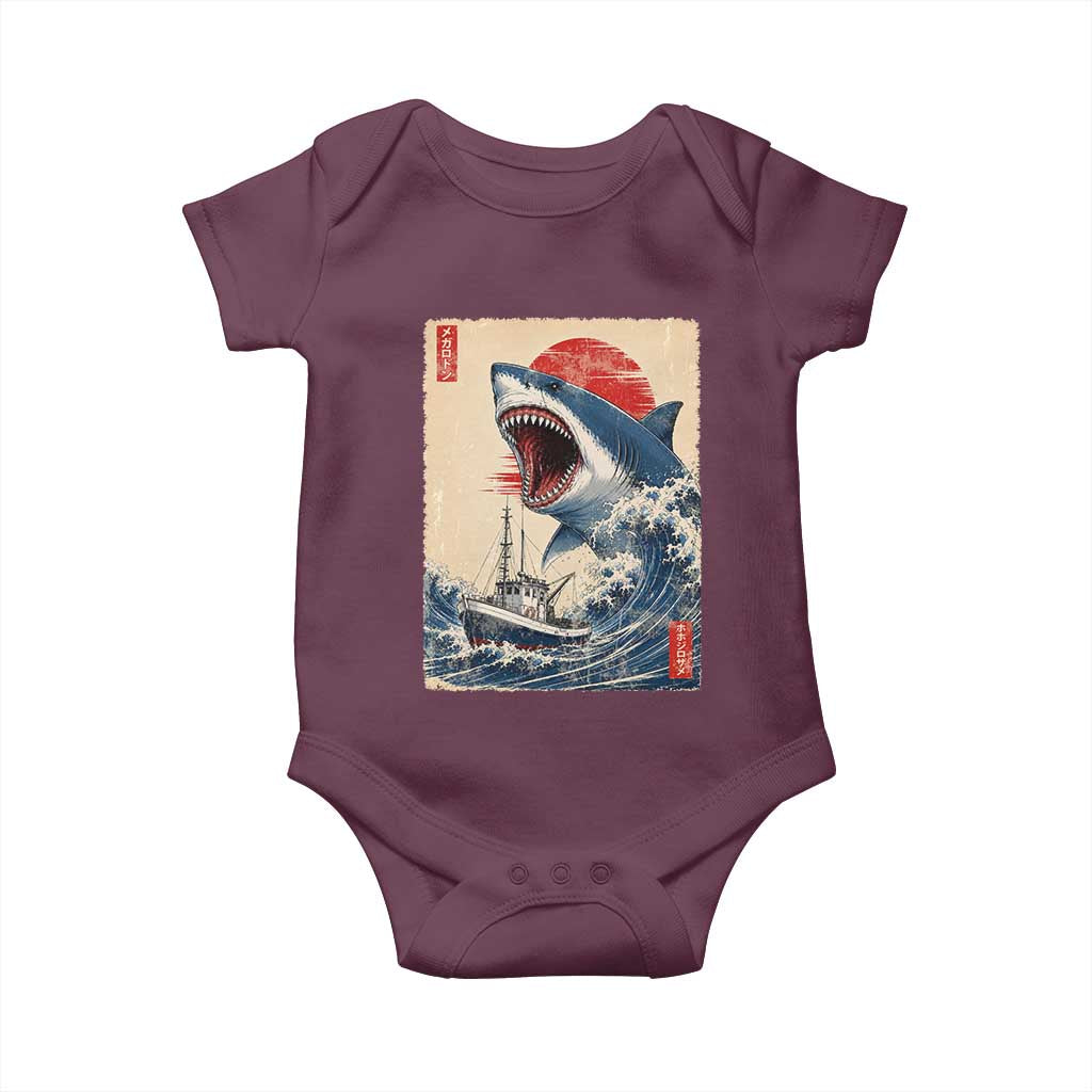 Megalodon Shark Japanese Vintage Graphic Ukiyo e Art Baby Onesie TS11 Maroon Print Your Wear