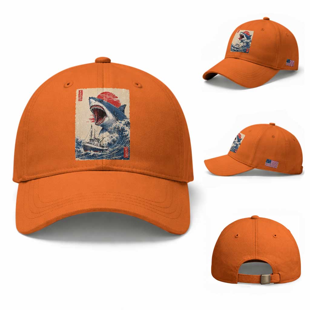 Megalodon Shark Japanese Vintage Graphic Ukiyo e Art Baseball Cap TS11 Baseball Cap Universal Fit Orange Print Your Wear