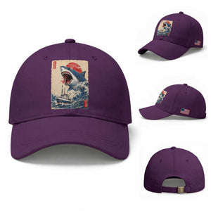 Megalodon Shark Japanese Vintage Graphic Ukiyo e Art Baseball Cap TS11 Baseball Cap Universal Fit Purple Print Your Wear