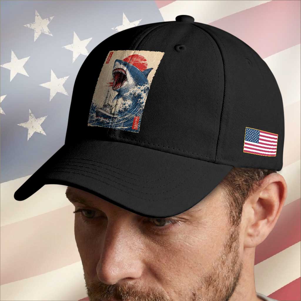 Megalodon Shark Japanese Vintage Graphic Ukiyo e Art Baseball Cap TS11 Print Your Wear