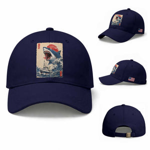 Megalodon Shark Japanese Vintage Graphic Ukiyo e Art Baseball Cap TS11 Baseball Cap Universal Fit Dark Blue Print Your Wear
