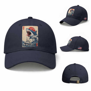 Megalodon Shark Japanese Vintage Graphic Ukiyo e Art Baseball Cap TS11 Baseball Cap Universal Fit Navy Print Your Wear