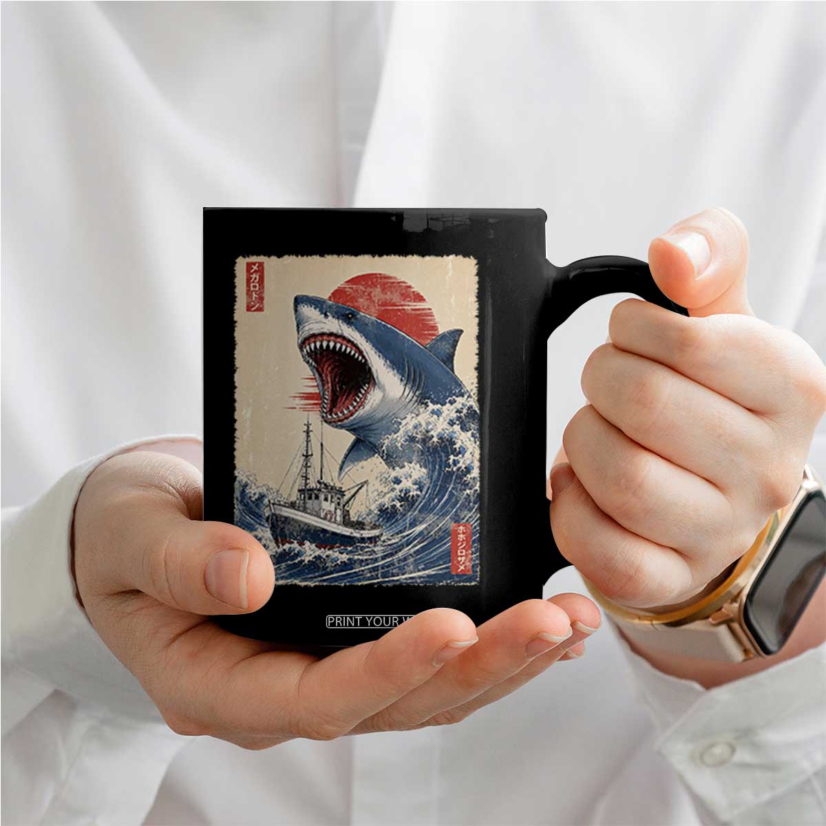 Megalodon Shark Japanese Vintage Graphic Ukiyo e Art Coffee Mug TS11 Print Your Wear