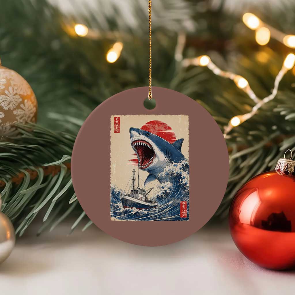 Megalodon Shark Japanese Vintage Graphic Ukiyo e Art Ceramic Ornament TS11 1pc Mocha Print Your Wear