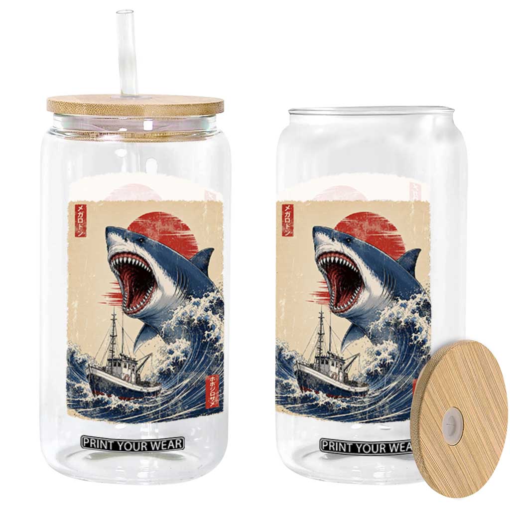 Megalodon Shark Japanese Vintage Graphic Ukiyo e Art Glass Can TS11 Print Your Wear