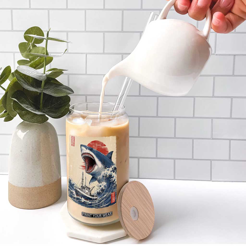 Megalodon Shark Japanese Vintage Graphic Ukiyo e Art Glass Can TS11 Print Your Wear