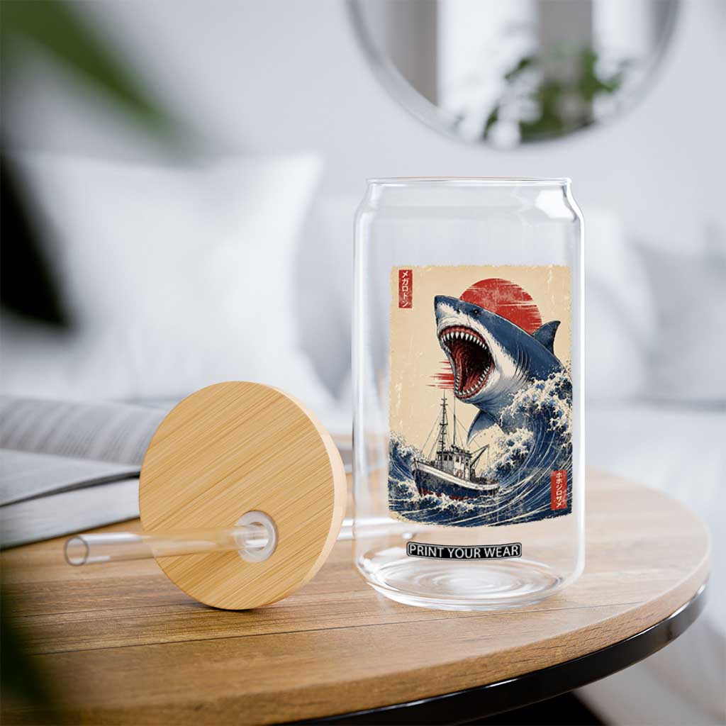 Megalodon Shark Japanese Vintage Graphic Ukiyo e Art Glass Can TS11 Print Your Wear