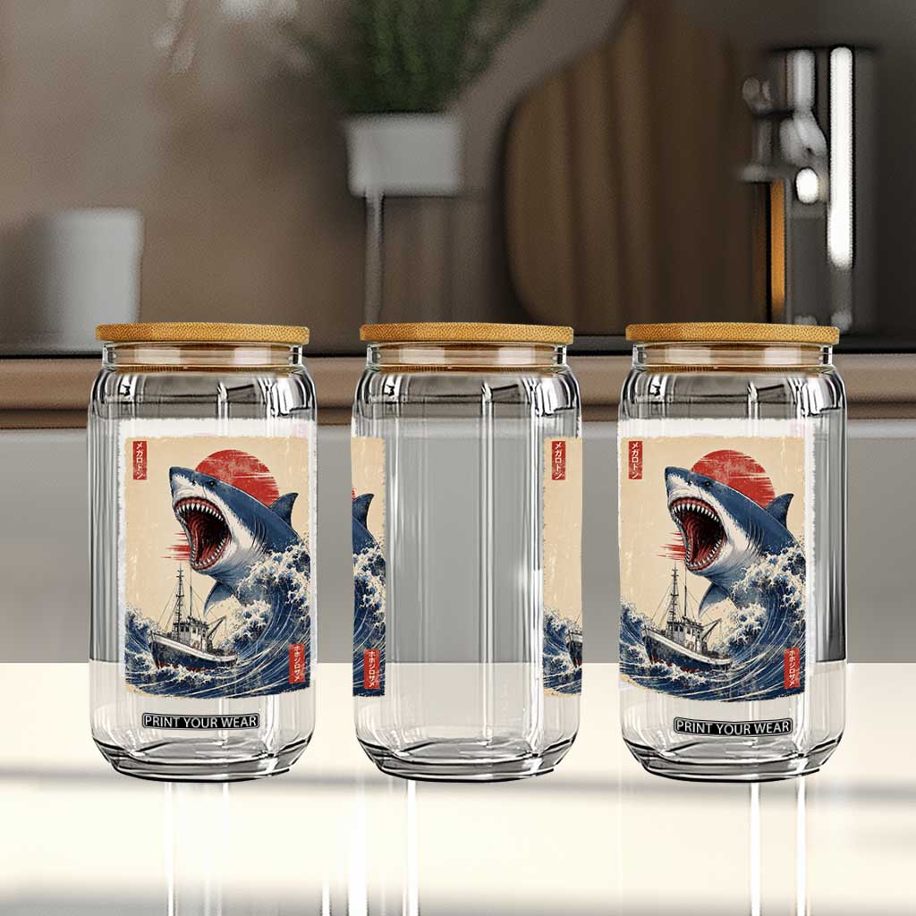 Megalodon Shark Japanese Vintage Graphic Ukiyo e Art Glass Can TS11 Print Your Wear