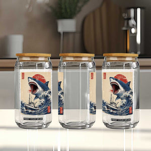 Megalodon Shark Japanese Vintage Graphic Ukiyo e Art Glass Can TS11 Print Your Wear