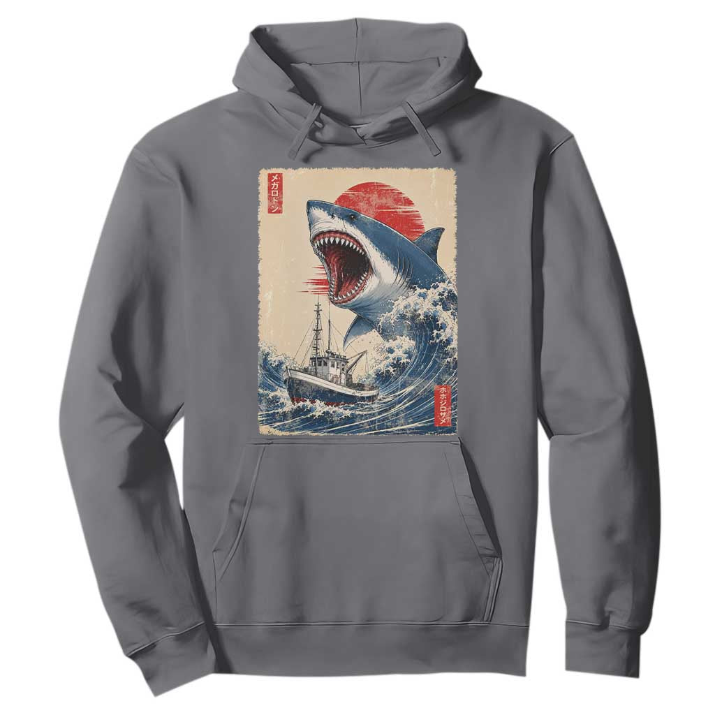 Megalodon Shark Japanese Vintage Graphic Ukiyo e Art Hoodie TS11 Charcoal Print Your Wear