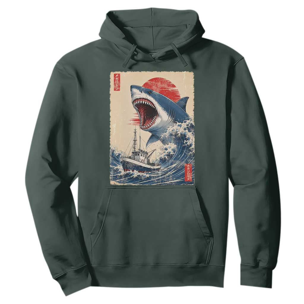 Megalodon Shark Japanese Vintage Graphic Ukiyo e Art Hoodie TS11 Dark Forest Green Print Your Wear