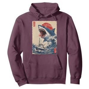 Megalodon Shark Japanese Vintage Graphic Ukiyo e Art Hoodie TS11 Maroon Print Your Wear