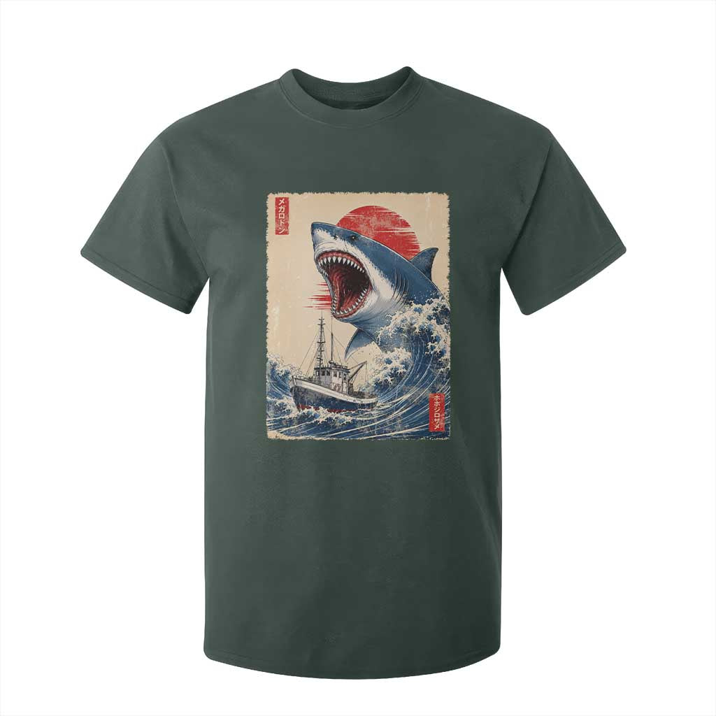 Megalodon Shark Japanese Vintage Graphic Ukiyo e Art T Shirt For Kid TS11 Dark Forest Green Print Your Wear