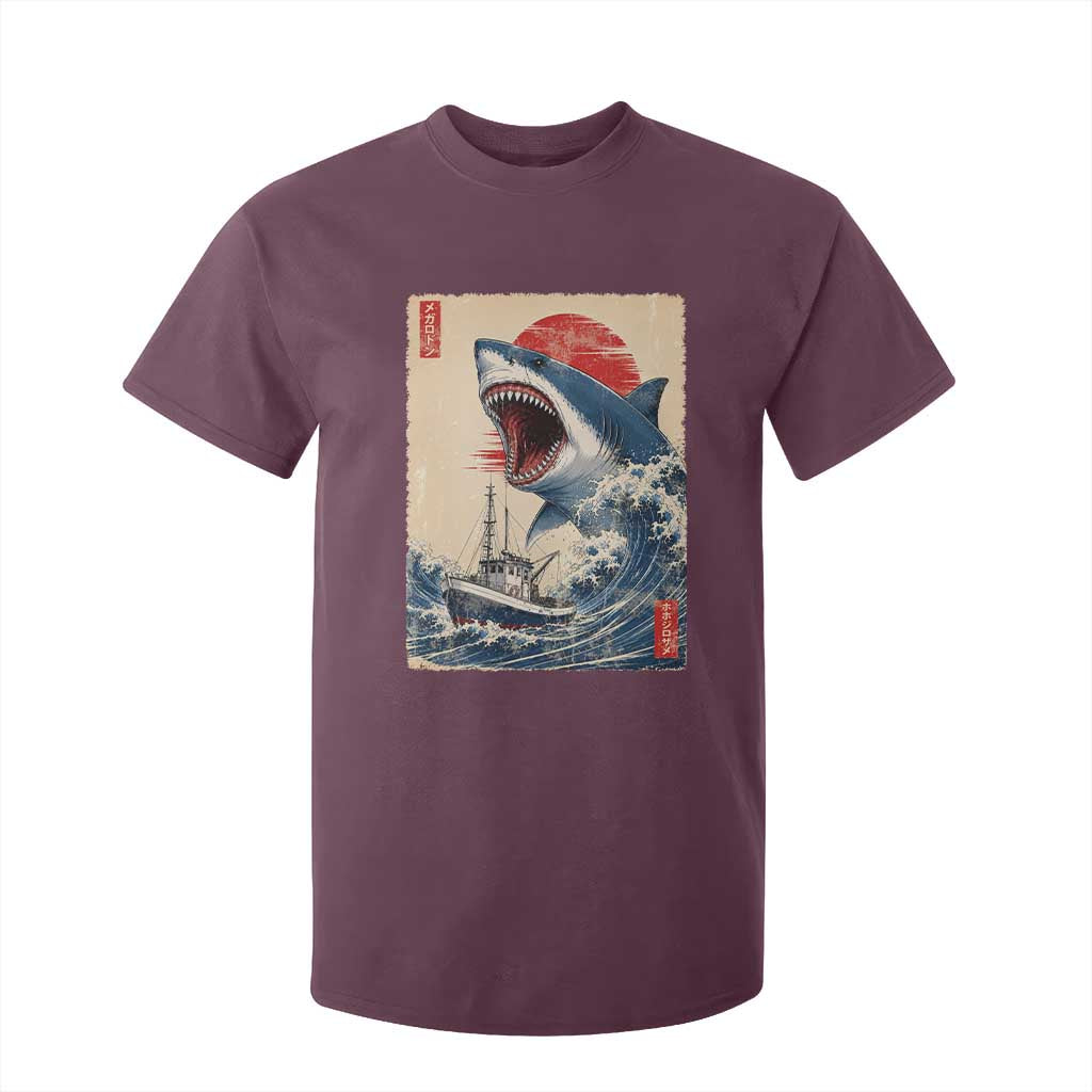 Megalodon Shark Japanese Vintage Graphic Ukiyo e Art T Shirt For Kid TS11 Maroon Print Your Wear