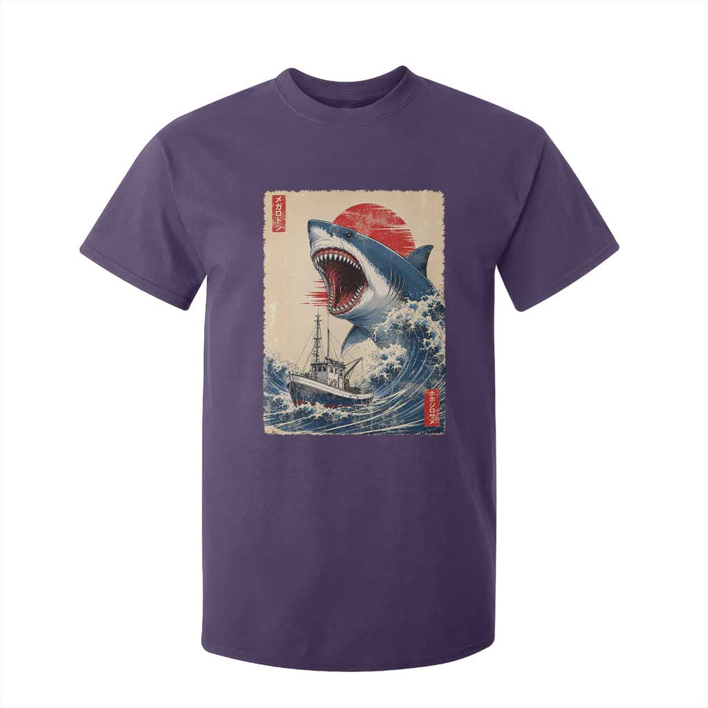 Megalodon Shark Japanese Vintage Graphic Ukiyo e Art T Shirt For Kid TS11 Purple Print Your Wear