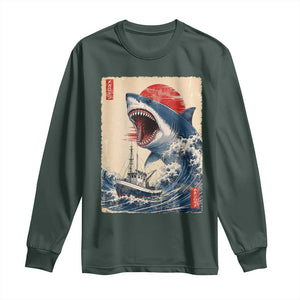 Megalodon Shark Japanese Vintage Graphic Ukiyo e Art Long Sleeve Shirt TS11 Dark Forest Green Print Your Wear