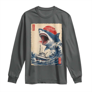 Megalodon Shark Japanese Vintage Graphic Ukiyo e Art Long Sleeve Shirt TS11 Dark Heather Print Your Wear