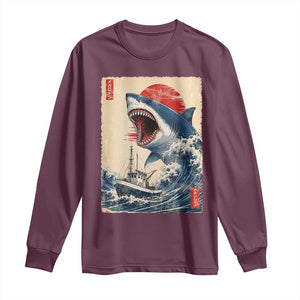 Megalodon Shark Japanese Vintage Graphic Ukiyo e Art Long Sleeve Shirt TS11 Maroon Print Your Wear