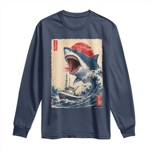Megalodon Shark Japanese Vintage Graphic Ukiyo e Art Long Sleeve Shirt TS11 Navy Print Your Wear