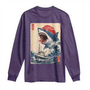 Megalodon Shark Japanese Vintage Graphic Ukiyo e Art Long Sleeve Shirt TS11 Purple Print Your Wear