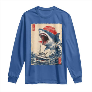 Megalodon Shark Japanese Vintage Graphic Ukiyo e Art Long Sleeve Shirt TS11 Royal Blue Print Your Wear