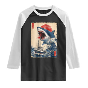 Megalodon Shark Japanese Vintage Graphic Ukiyo e Art Raglan Shirt TS11 Black White Print Your Wear