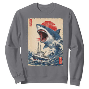 Megalodon Shark Japanese Vintage Graphic Ukiyo e Art Sweatshirt TS11 Charcoal Print Your Wear