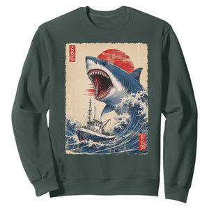 Megalodon Shark Japanese Vintage Graphic Ukiyo e Art Sweatshirt TS11 Dark Forest Green Print Your Wear