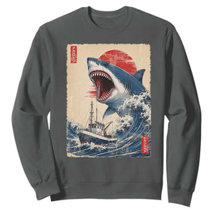 Megalodon Shark Japanese Vintage Graphic Ukiyo e Art Sweatshirt TS11 Dark Heather Print Your Wear