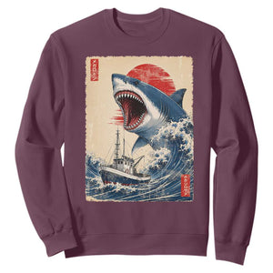 Megalodon Shark Japanese Vintage Graphic Ukiyo e Art Sweatshirt TS11 Maroon Print Your Wear