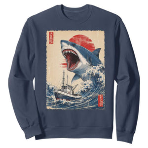 Megalodon Shark Japanese Vintage Graphic Ukiyo e Art Sweatshirt TS11 Navy Print Your Wear