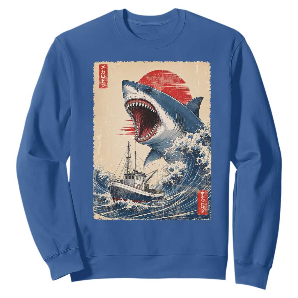 Megalodon Shark Japanese Vintage Graphic Ukiyo e Art Sweatshirt TS11 Royal Blue Print Your Wear