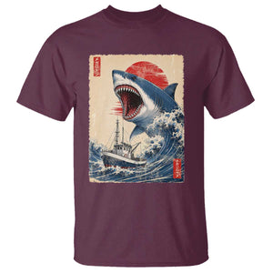 Megalodon Shark Japanese Vintage Graphic Ukiyo e Art T Shirt TS11 Maroon Print Your Wear