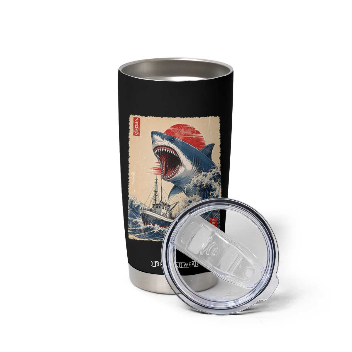 Megalodon Shark Japanese Vintage Graphic Ukiyo e Art Tumbler Cup TS11 Print Your Wear