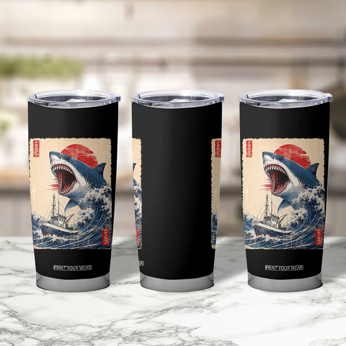 Megalodon Shark Japanese Vintage Graphic Ukiyo e Art Tumbler Cup TS11 Print Your Wear