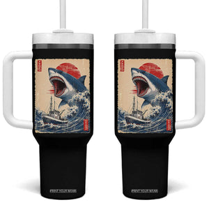 Megalodon Shark Japanese Vintage Graphic Ukiyo e Art Tumbler With Handle TS11 One Size: 40 oz Black Print Your Wear