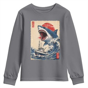 Megalodon Shark Japanese Vintage Graphic Ukiyo e Art Youth Sweatshirt TS11 Charcoal Print Your Wear