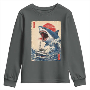 Megalodon Shark Japanese Vintage Graphic Ukiyo e Art Youth Sweatshirt TS11 Dark Heather Print Your Wear