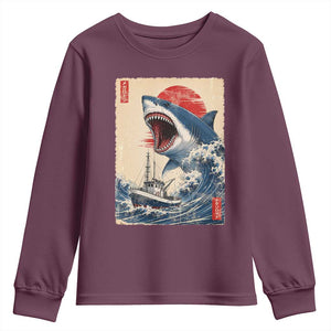Megalodon Shark Japanese Vintage Graphic Ukiyo e Art Youth Sweatshirt TS11 Maroon Print Your Wear