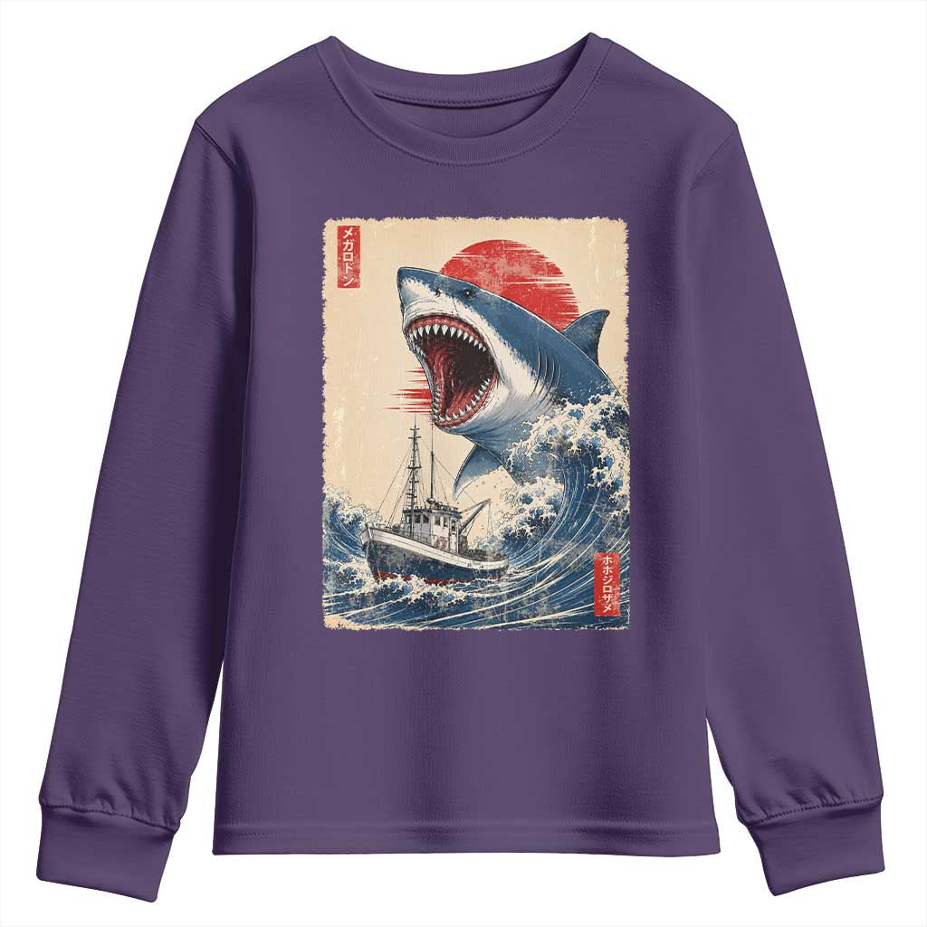 Megalodon Shark Japanese Vintage Graphic Ukiyo e Art Youth Sweatshirt TS11 Purple Print Your Wear